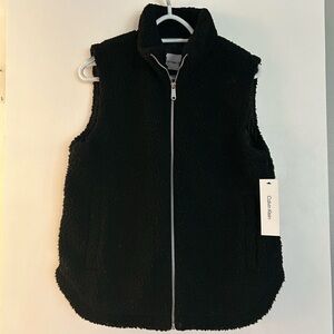 NWT Calvin Klein Women’s Black Fleece Vest Lined Pockets Small Warm Cozy Zip Up